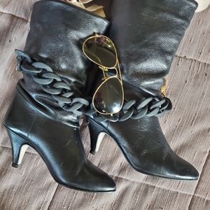 Italian slouchy black leather boots